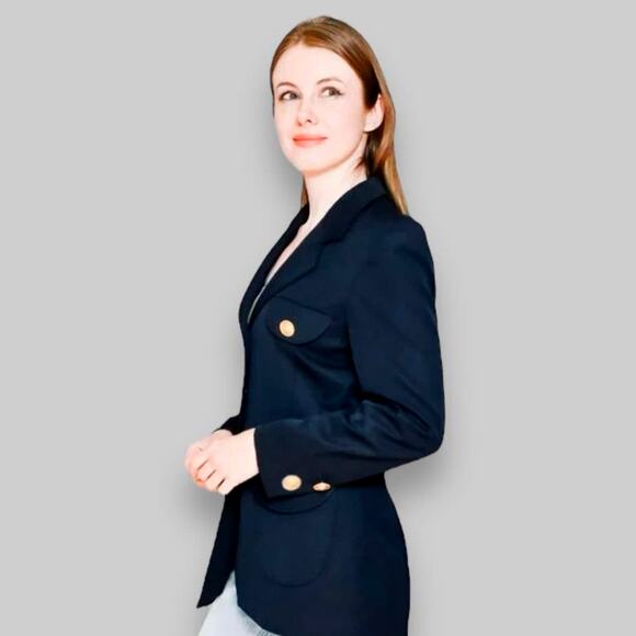 Escada Wool Blazer in Navy Blue | Size 10 - Picture 8 of 9